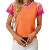 Summer Women's Crew Neck Knit Clashing Sweet Short Sleeve Sweater