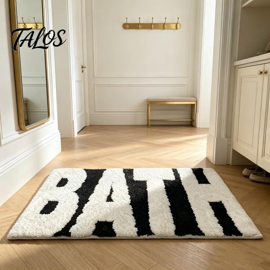 Easy Clean Washable Mat Modern Bath Mat, Absorbent Non-Slip Bathroom Rug, Fun English Letters, Cozy Cashmere Like Rug Machine for Tub Sink Home