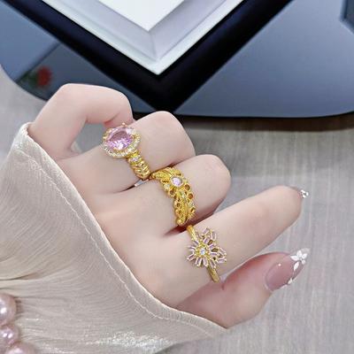 French Retro Temperament Pink Diamond Port Style Open Ring Female Cold Wind Niche High-End Feeling Stacked Index Finger Ring