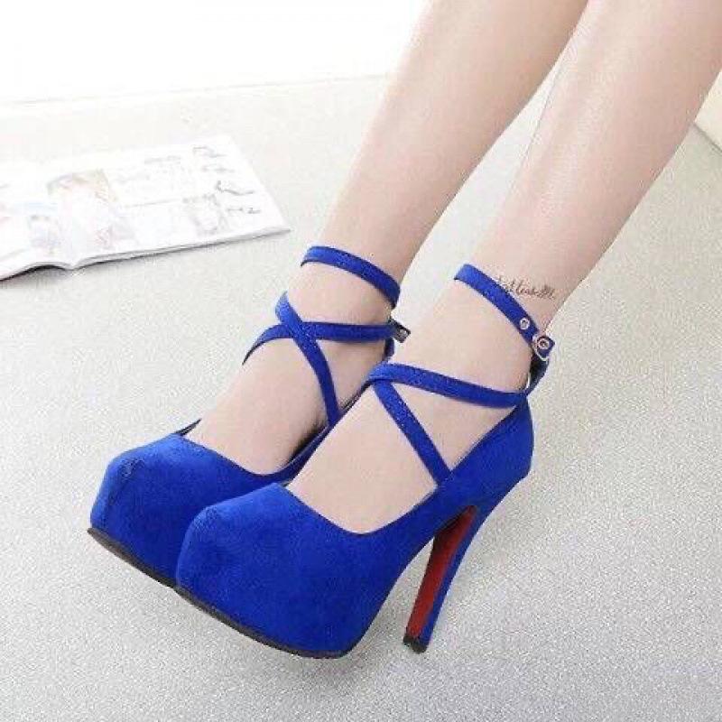 Sexy Classic Round Toe High Heels Women's Sandals Summer Ladies Lace-Up Suede Thick Bottom Strap Women's Ankle Strap Shoes
