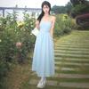 Seaside Vacation-style Dress for Women, Summer Design Backless Tie-up A-line Long Dress, French Elegant Slip Dress