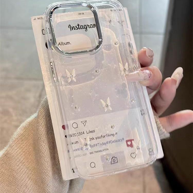 Epoxy Glitter Transparent Diamond Butterfly Suitable for Apple 16promax Personalized Creative iPhone15promax Mobile Phone Case