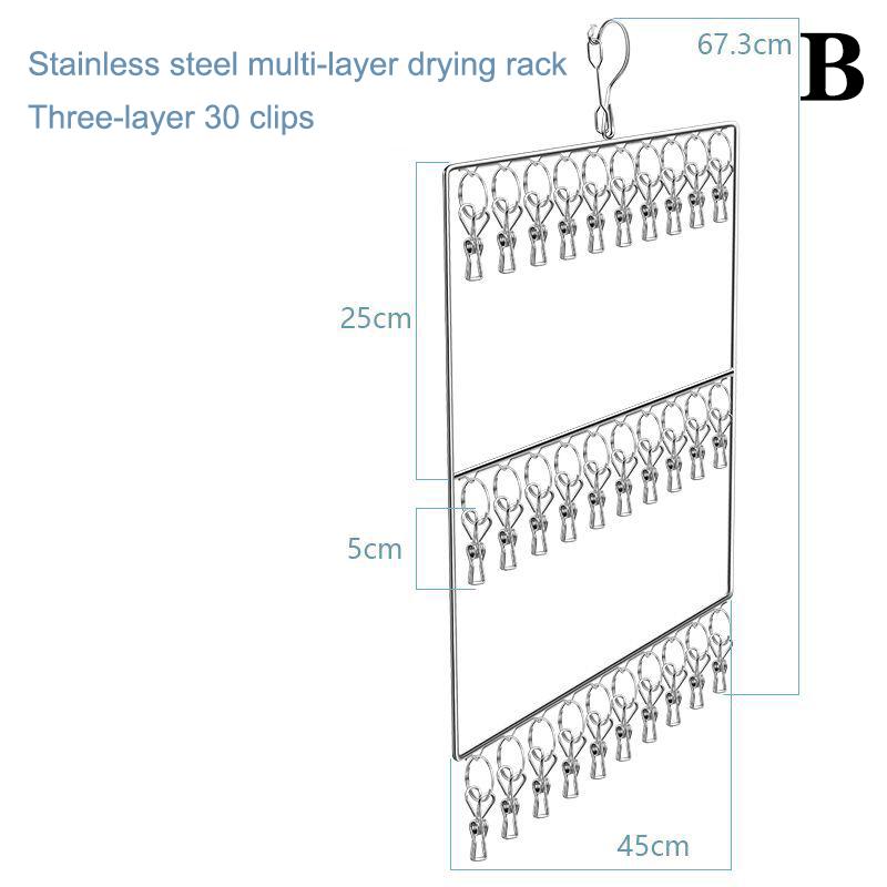 

Сушильная стойка из нержавеющей стали, ветрозащитная вешалка для одежды, зажимы для носков, вешалка для нижнего белья, держатель для носков B