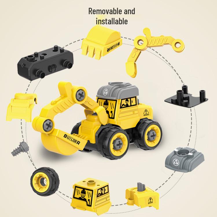 Children's DIY Engineering Mixer Toy: Detachable Excavator & Nut Assembly Set