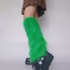Women Girls Japanese Style Solid Green Plush Leg Warmer Aesthetic Punk Fuzzy Thickened Boot Cuffs Leg Cover Long Sock