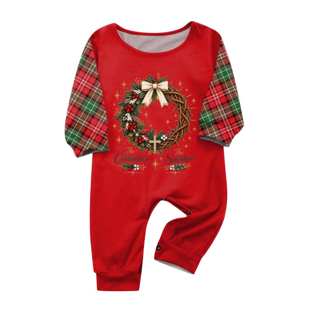 Christmas-print long-sleeve and long-pant matching family loungewear set
