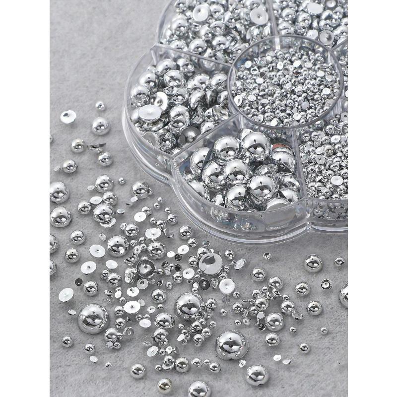 2000Pcs/Box Faux Pearl Nail Art Decoration Half Round Beads Nail Diy Jewelry Different Sizes Nail Charms Nail Art Supplies