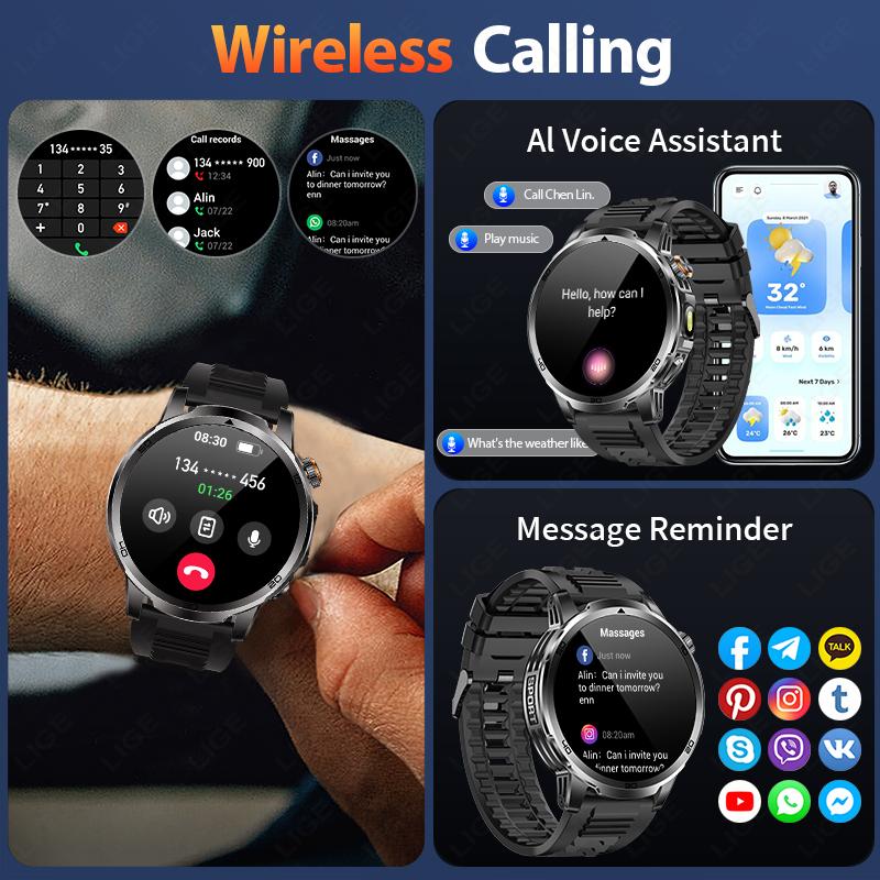 1000mAh Super Capacity Battery Adult Men Smart Watch Flashlight SOS Distress Light 1.85" HD Bluetooth Call Sport Smartwatch