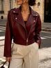 Women's Faux Leather Moto Jacket Multi Color Lapel Collar Asymmetric Zipper Crop Jacket