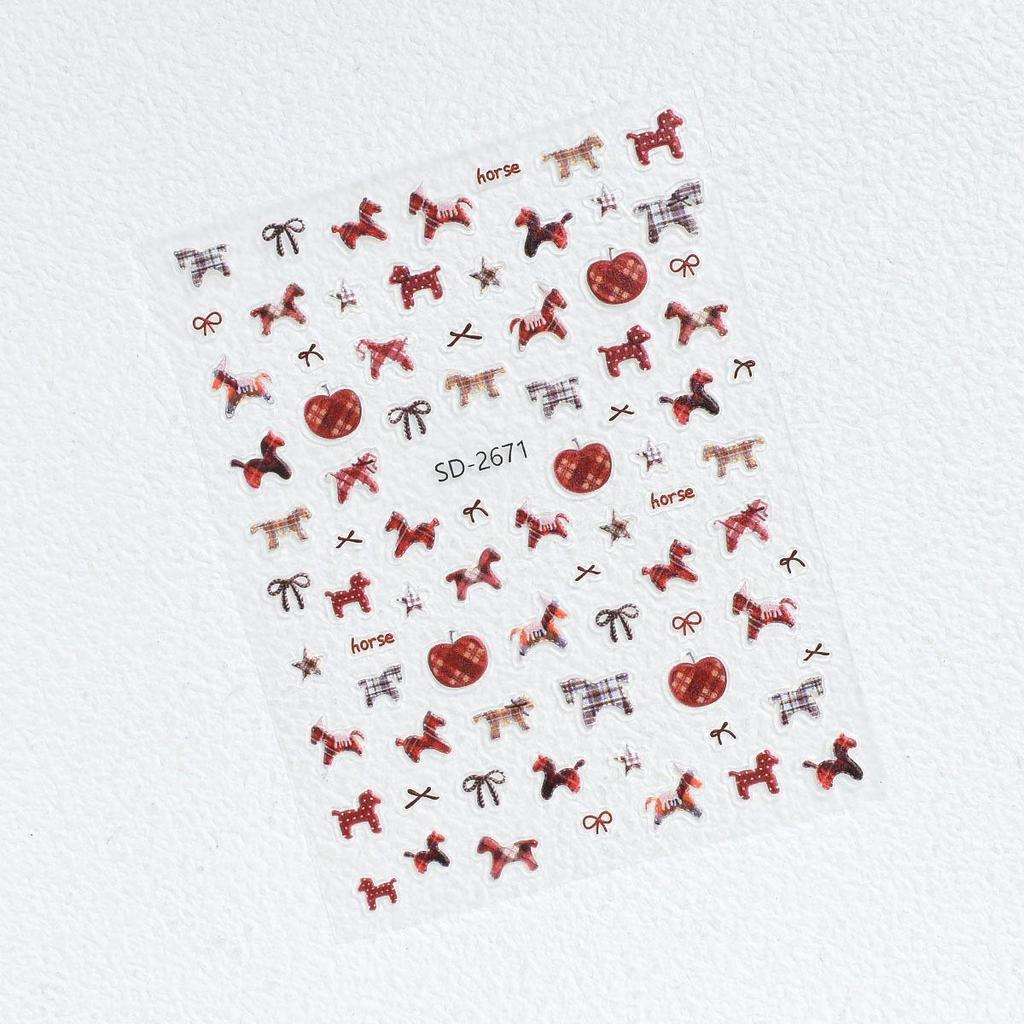 3D Year of the Horse Red Fabric Texture Nail Art Stickers
