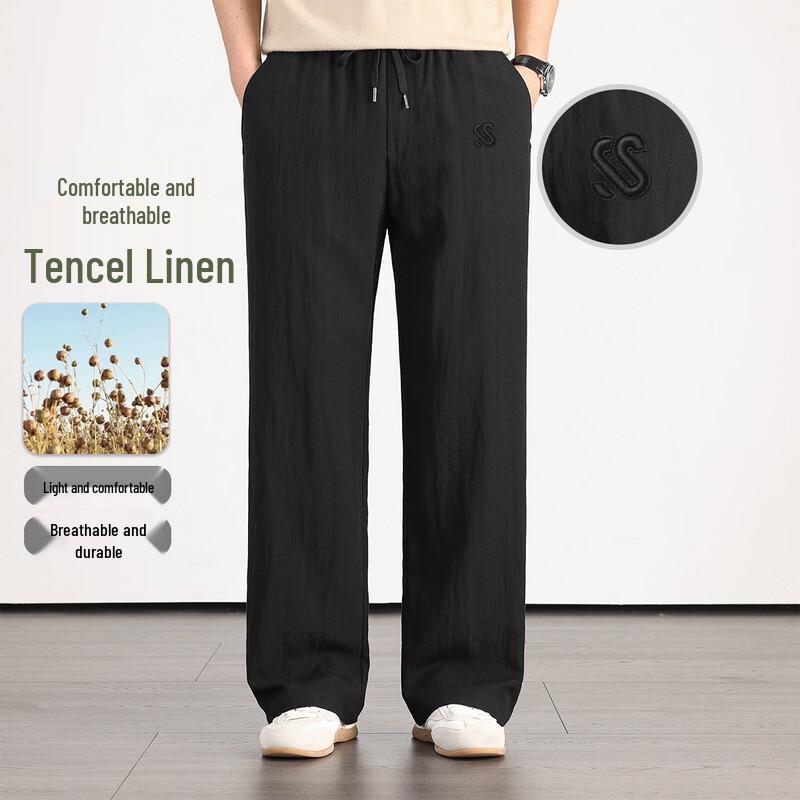 SHANSHAN Men s Lyocell-Linen Blend Old Money Style Casual Pants 3XL