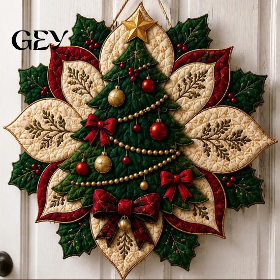 Handmade Fabric Door Hanging Quilted Poinsettia DIY Kit, Christmas Flower Patchwork Sewing Festive Table Centerpiece Decor Crafting Ornament