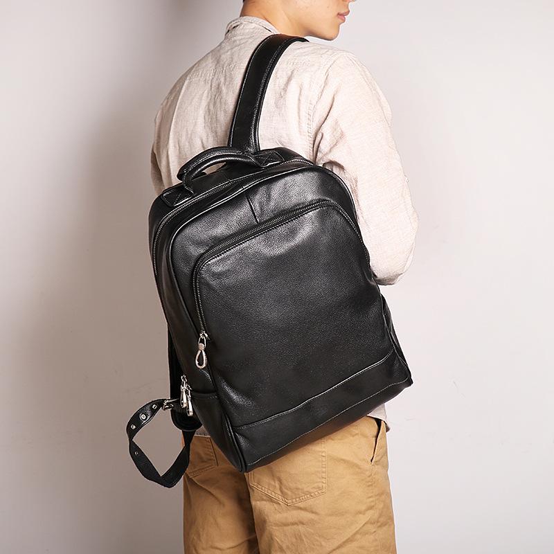 Men'S Leather Handbag Large Capacity Computer Backpack Women'S First Layer Cowhide Short Trip Backpack