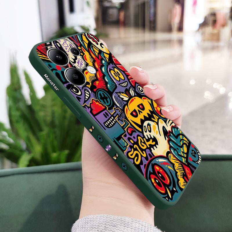 Pumpkin Monster Phone Case For Xiaomi Redmi Note 14 13 12 12S 11 11S 10 10S 9 9S Pro Plus 4G 5G Liquid Silicone Cover