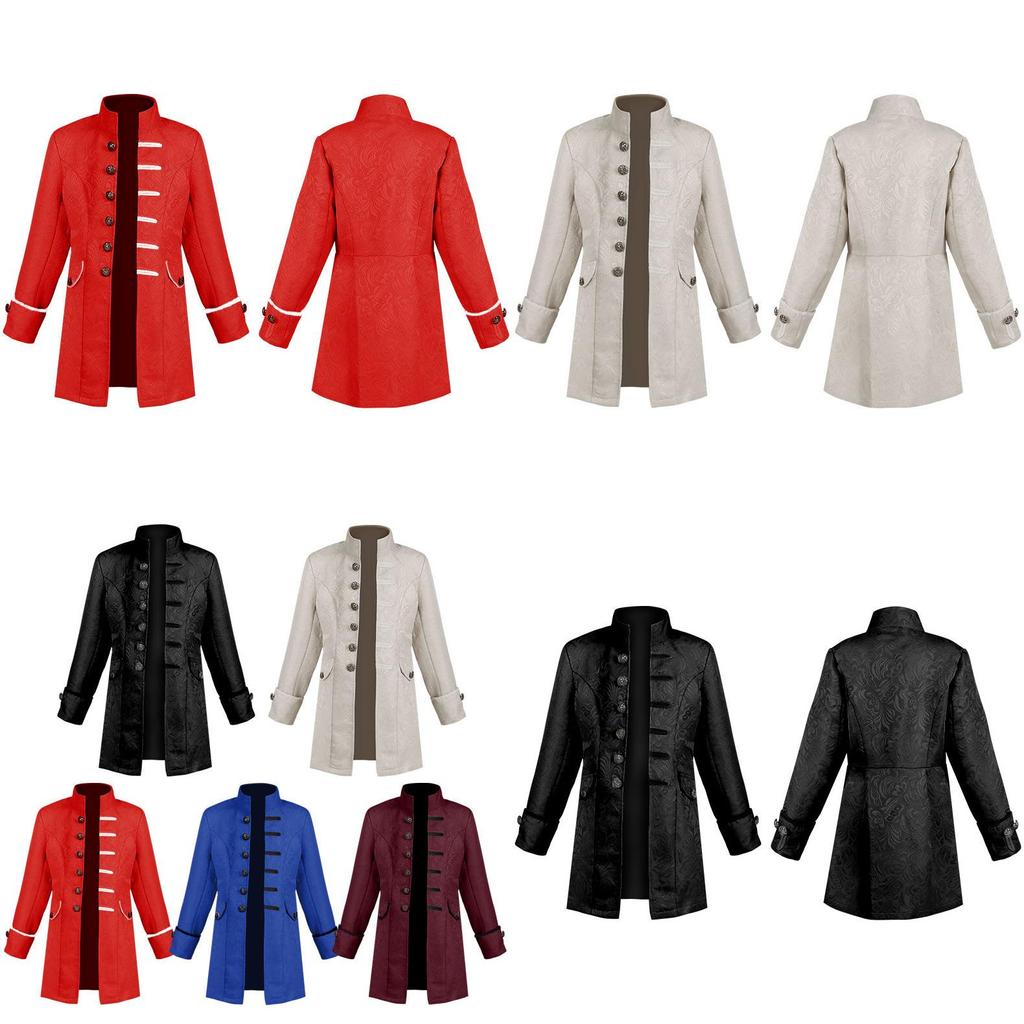 2022 New Fashion European And American Boys' Formal Coat In Solid Color Stylish Steampunk Retro Stand Collar
