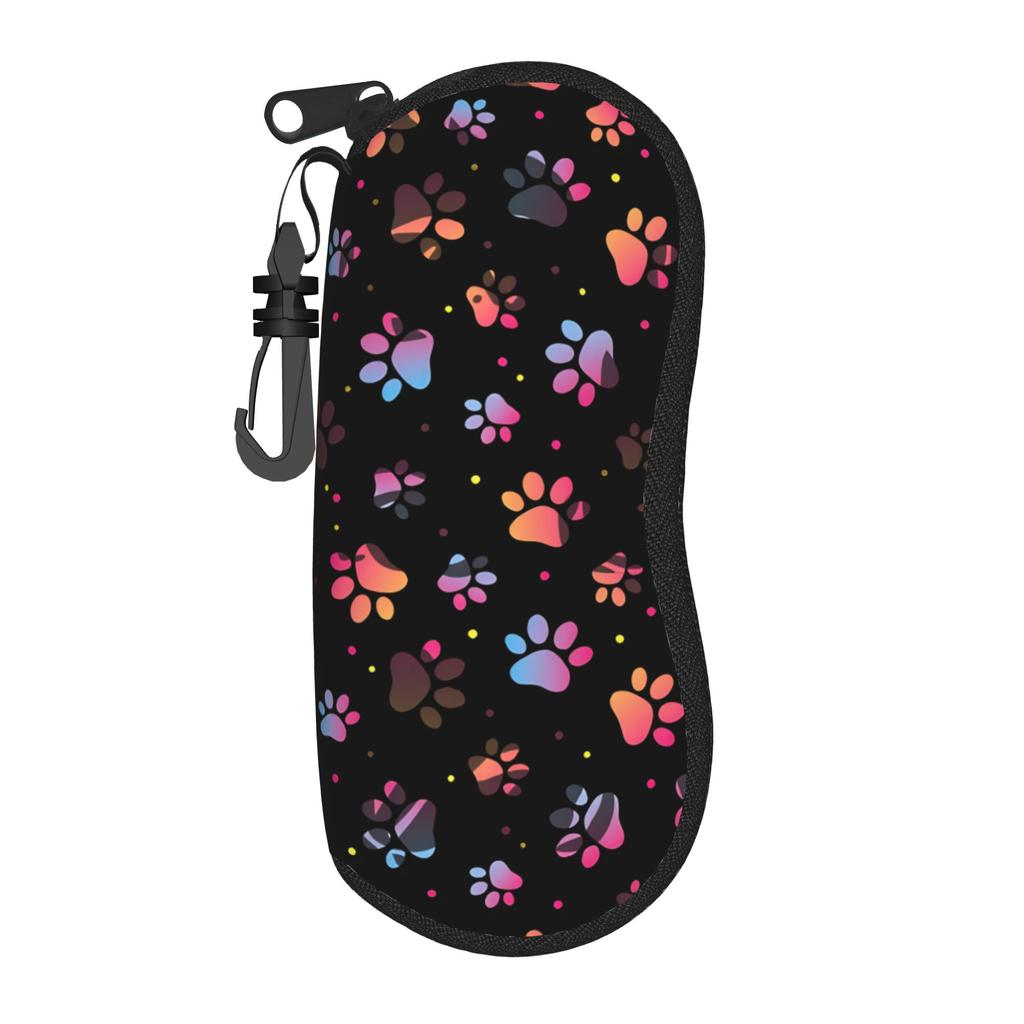 Dog Paw Print and Bone Glasses Case Portable Sunglasses Pouch Men Women Daily Eyeglass Protector Retro Eyewear Storage