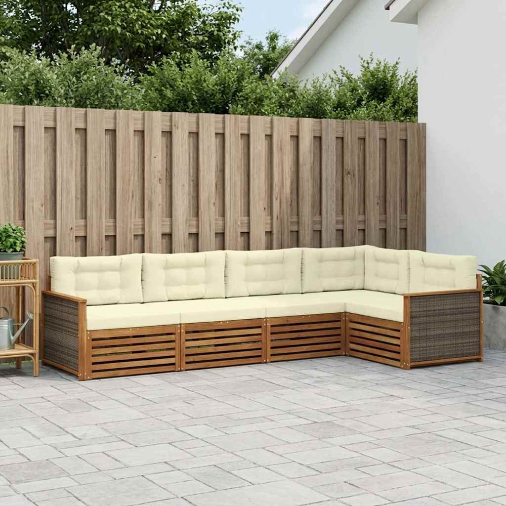Outdoor Sofa Set with Cushions 5 pcs Natural and Cream