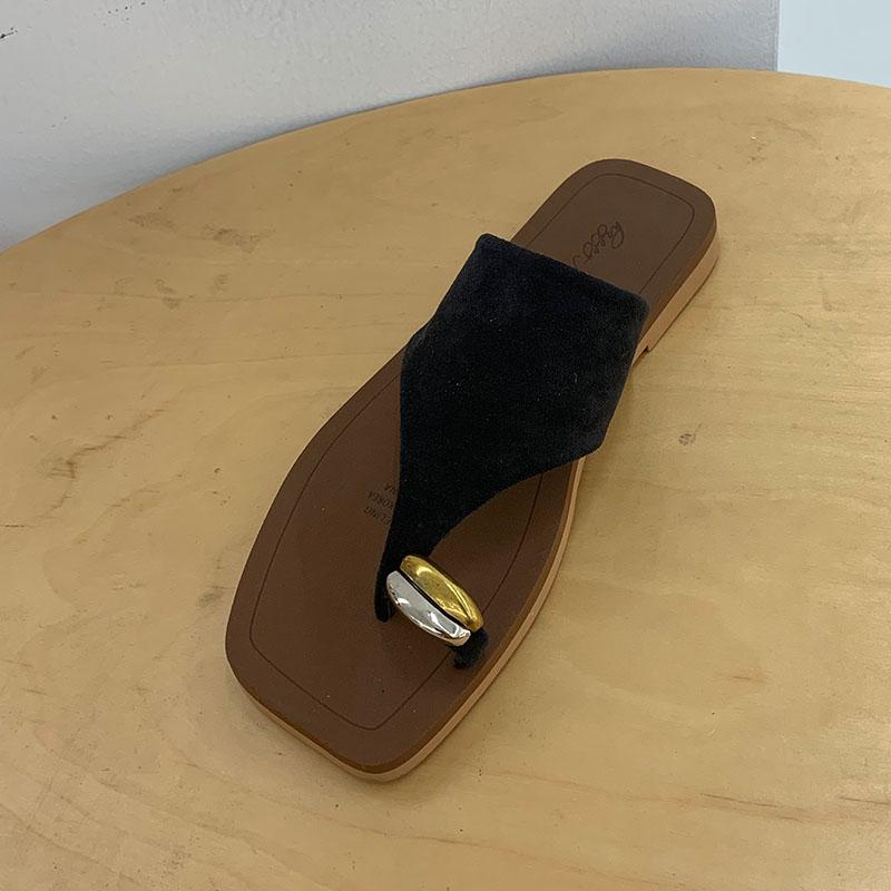 

Fashion New In Summer Beach Slides Ladies Flats Slippers Luxury Fashion Metal Women Flats Slippers Shoes Female Sandals Flip flops 35 чёрный