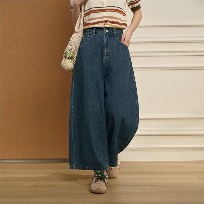 Giordano Women's Washed High-Waist Wide-Leg Cropped Jeans