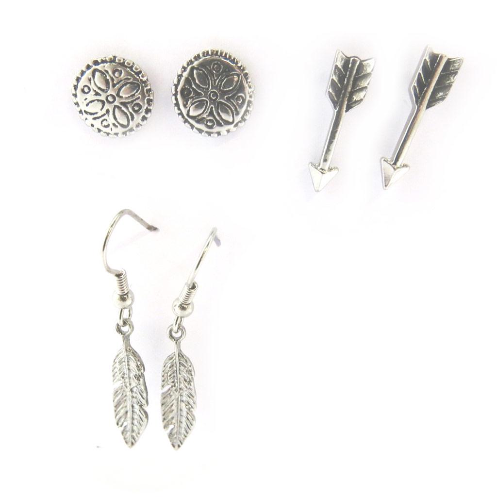 Les Trésors De Lily [N1788] - 3 Paar silberne Navajos-Ohrringe