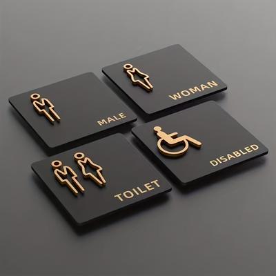 1pc Acrylic Bathroom Sign Adhesive Backed for Door Installation Plastic Surface Mounting Men Women Restroom WC Symbol Bathroom Identification