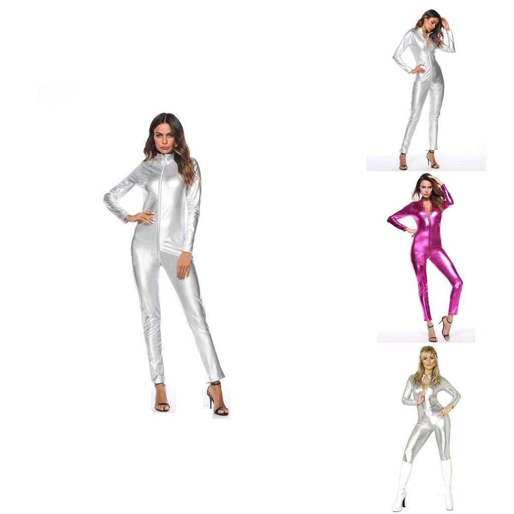 Elegant And Attractive Metallic Catsuit Bodysuit With Good Stretchy Fabric For Women
