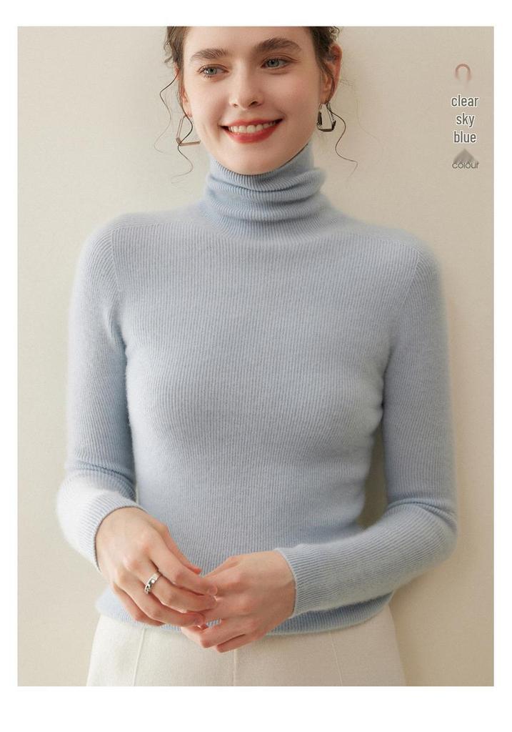 Women's 100% Pure Cashmere High Neck Seamless Turtleneck Sweater - Slim Fit Autumn Winter Knitwear
