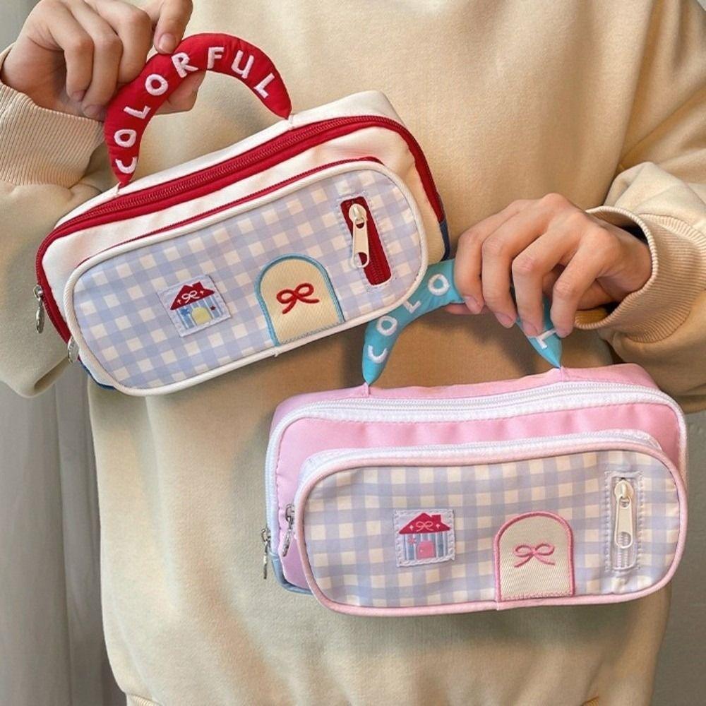 Large Capacity Dopamine House Pencil Bag Embroidered Pen Pencil Case Stationery Storage Bag  Kids