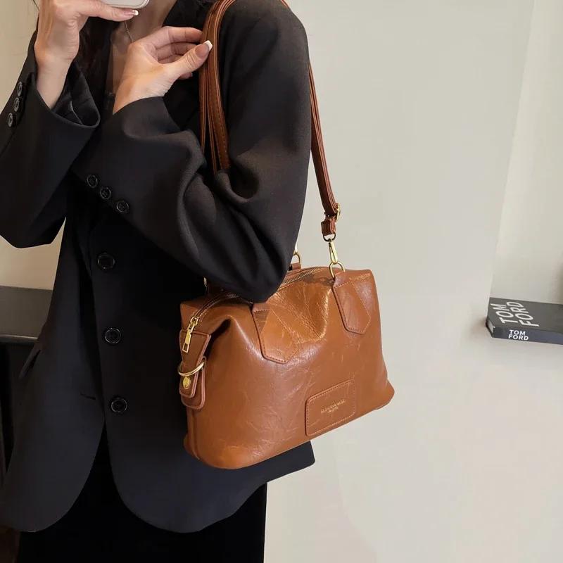 Weiche Einfarbige Damen Henkeltaschen Steckfach Innentasche Lässige Tasche Mode