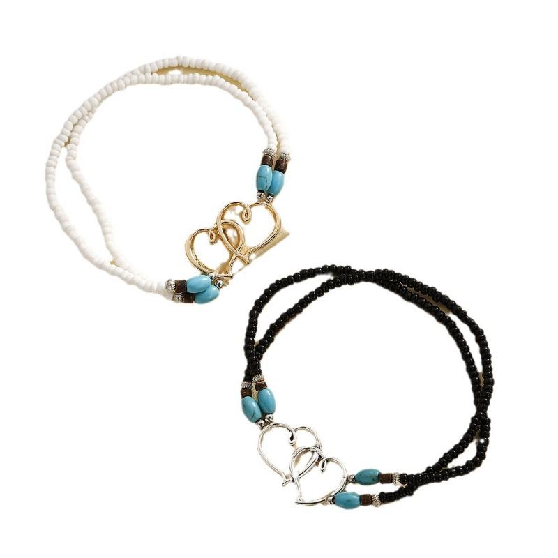 Beach Resort Wind Double Rice Bead Foot Chain Double Love Beaded Necklace Turquoise Necklace Bracelet Body Chain Combination Female