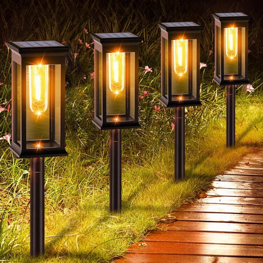 2-6PCS Warm Solar Square Floor Plug Light, Waterproof Lawn Light Outdoor Garden Light Suitable for Garden, Door, Christmas, Halloween
