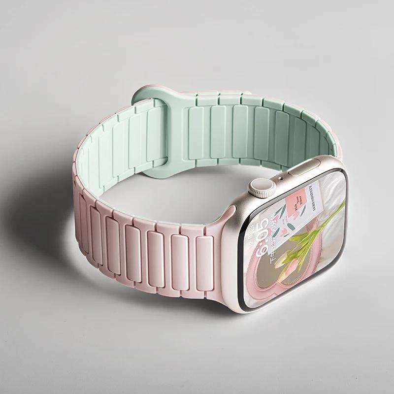 Silicone Strap for Apple Watch Ultra 2 49mm 42mm 45mm 41mm 44mm 40mm Magnetic Band for iWatch Series 10 46mm 9 8 7 6 SE 5 4 3
