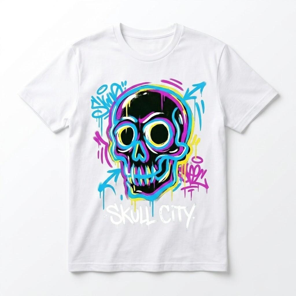 Skull City Graffiti T-Shirt - Urban Streetwear Skull Graphic Tee for Men & Women S