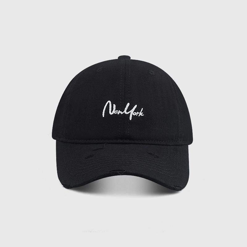 Ripped embroidery hat Female alphabet embroidery Baseball cap Big head circumference showing face Small peaked cap Wide brim Sun protection cap
