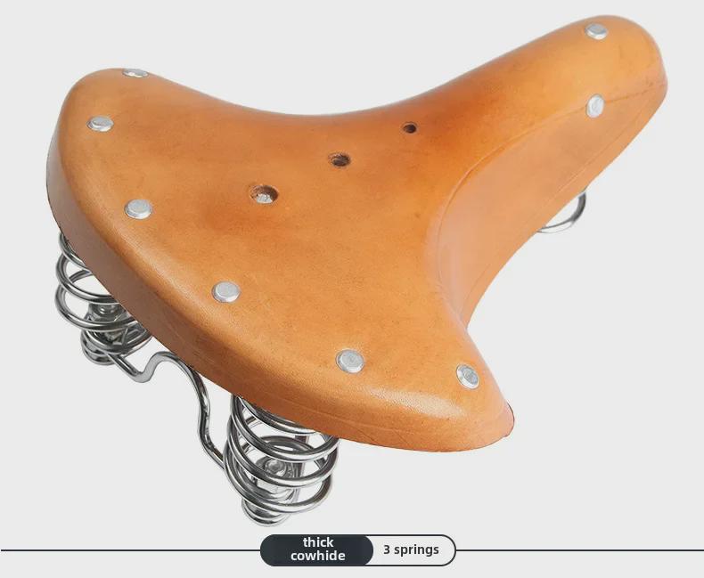 Retro Cowhide Leather Bicycle Seat: Comfortable Mountain Bike Saddle