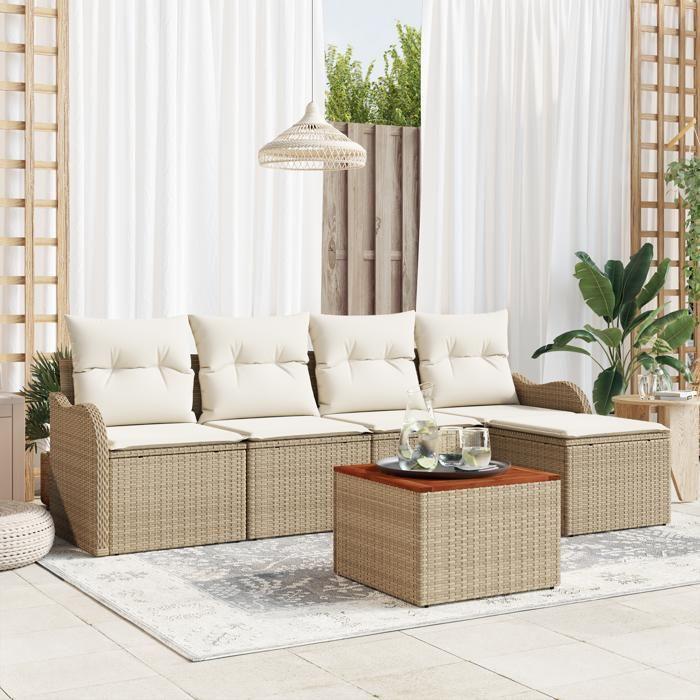 Ensemble de Canapé de Jardin 6 Pièces avec Coussins Beige Rattan 3347442