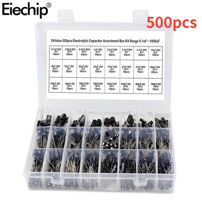 500Pcs/lot 0.1UF-1000UF 24Values Aluminum Electrolytic Capacitors 16-50V Mix Electrolytic Capacitor