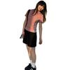 Contrast Double Line Summer Girls Short Sleeve Outdoor Sports T-Shirt - Yellow Goose