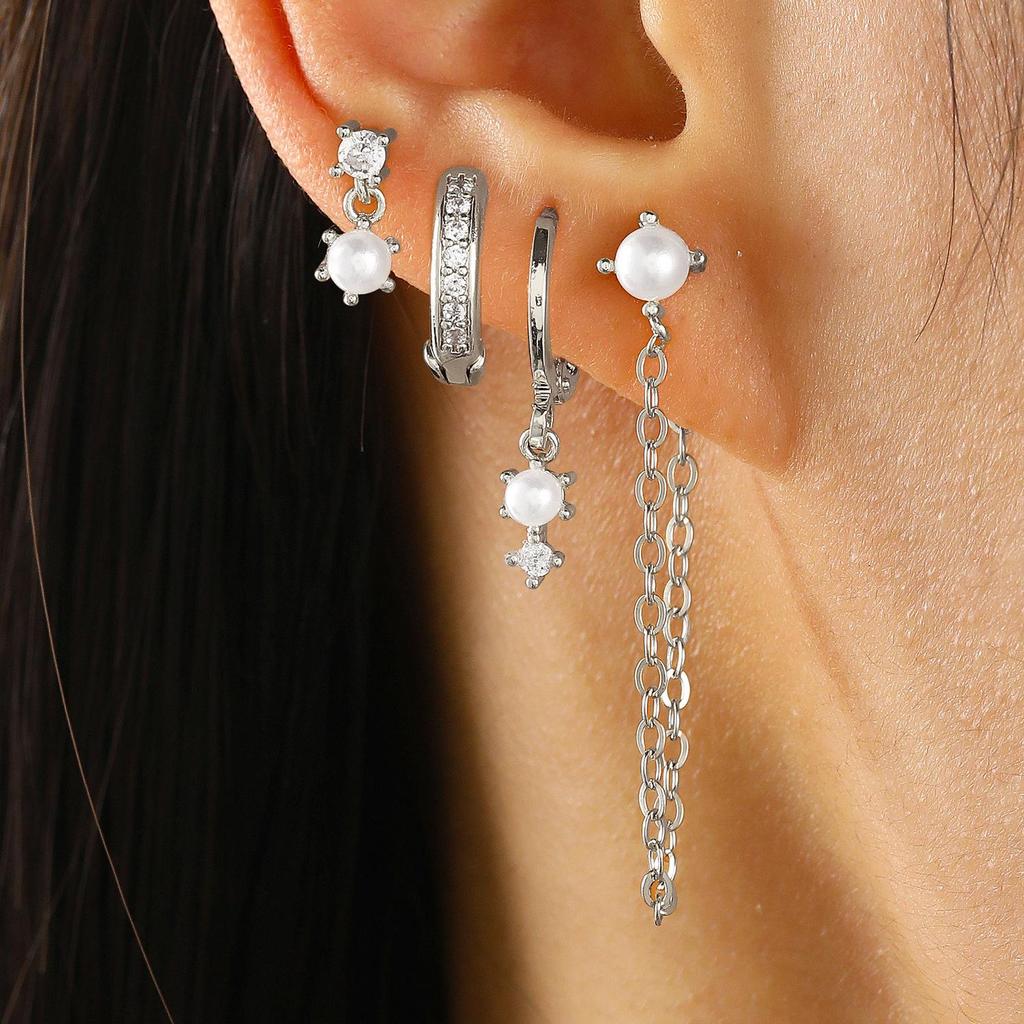 European and American Asymmetrical Star & Moon Earrings Set: Fashion Zircon Studs & Ear Cuffs