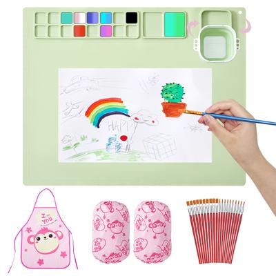Popular Suction Cup Reusable Silicone Drawing Pad Mat with Cup Art Silicone Painting Mat Set