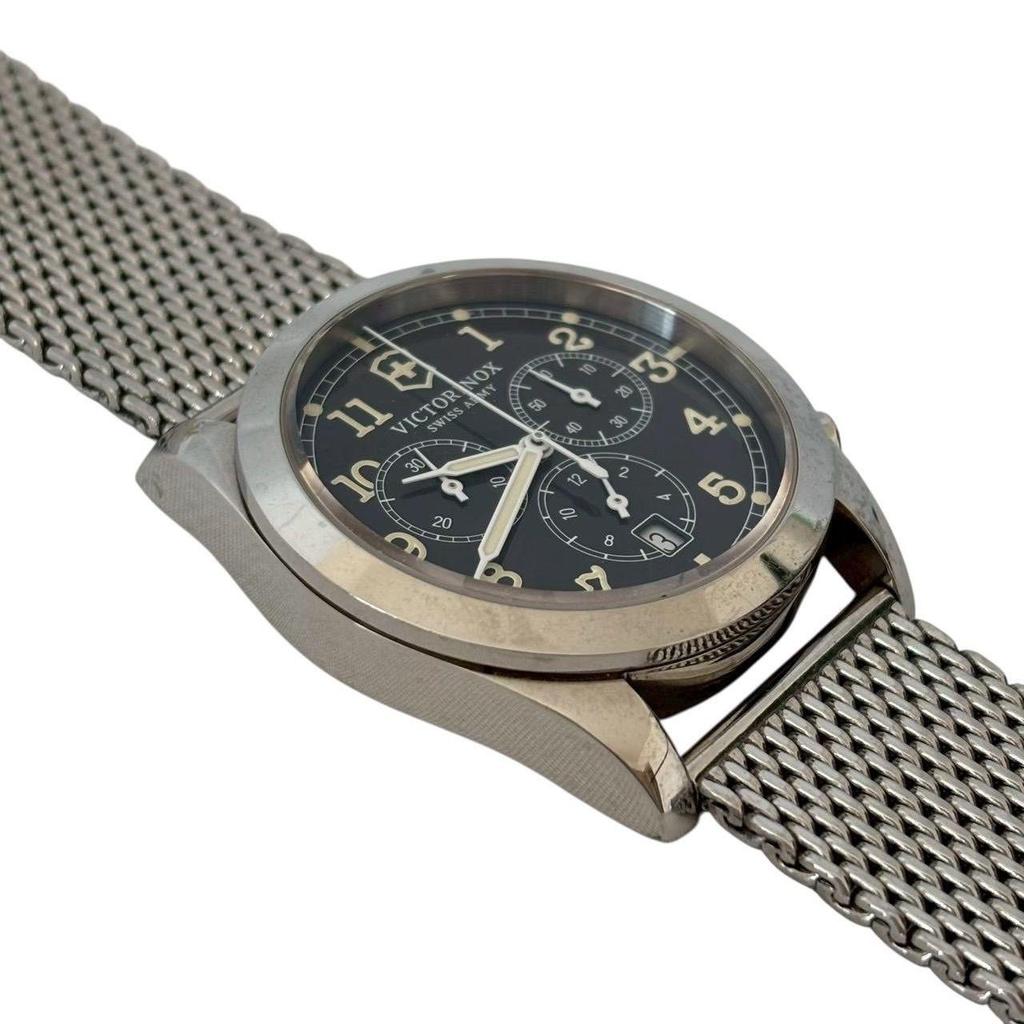Used VICTORINOX SWISS ARMY Men's Watch Chronograph Stainless Steel Silver Sapphire Crystal 100m Water Resistant with Box 241589 Victorinox