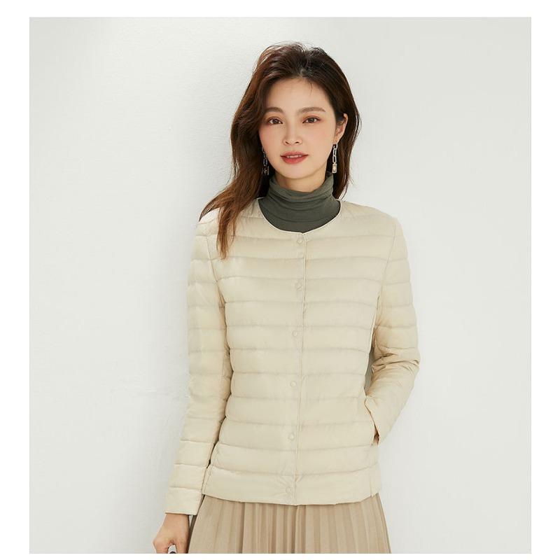 Autumn and Winter Women's 90 Down Round Neck V-neck Long Sleeve Solid Colour Duck Down Jacket Simple Jacket