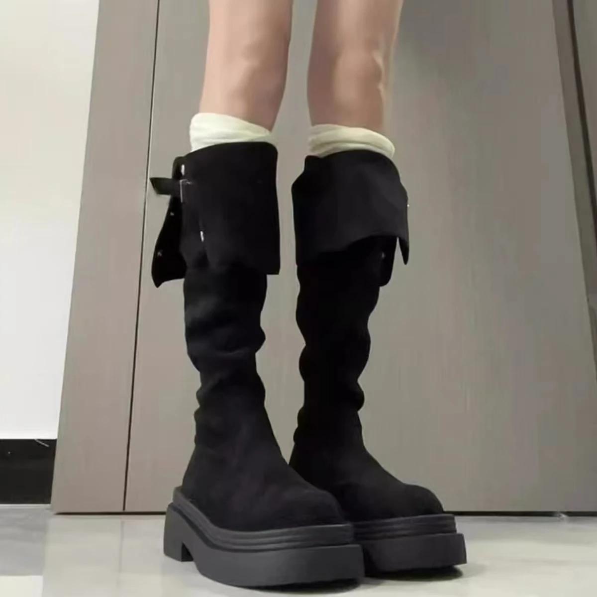 

Модные ботфорты на тонком каблуке Женские 2025 Новые Осенне-зимние Сапоги с высоким голенищем Сапоги-рыцари Сли Повседневные Стройнящие 35 чёрный