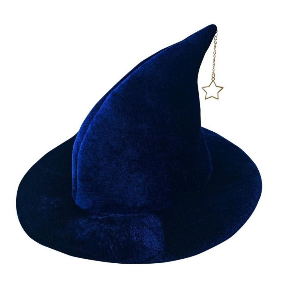 Star Pendant Wool Bucket Hat Solid Color Halloween Hat Vintage Witch Hat Party