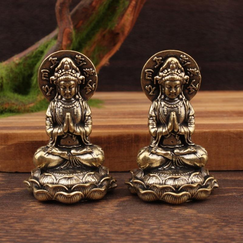 Brass Buddha Statue Ornaments, Guanyin Buddha Statues, Mini Buddha Ornaments, Exquisite Small Statues, Home Decorations