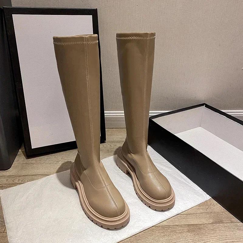 Herbst Winter Frauen Wohnungen Heel Frauen Lange Stiefel Hohe Qualität Weiche Leder Damen Ritter Stiefel Casual Knie-hohe Stiefel