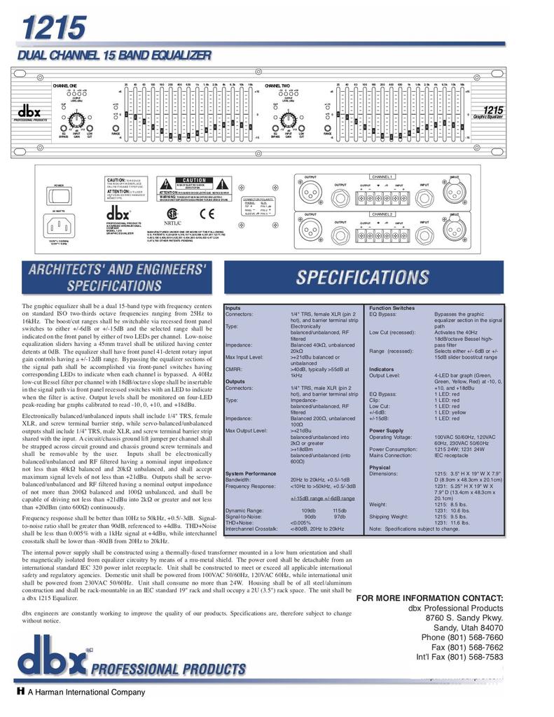 DBX 2ch Graphic Equalizer 1215 [ ] 15-band