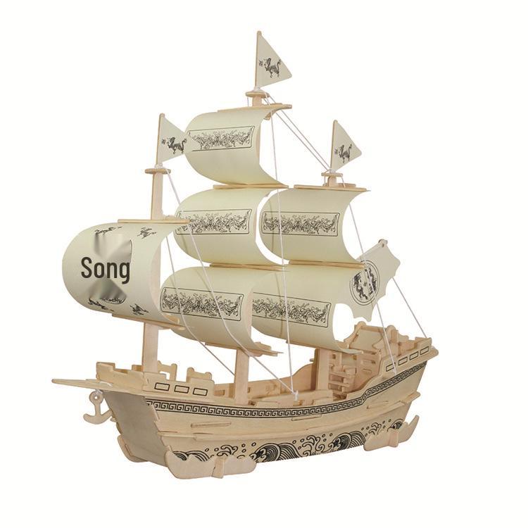 DIY Wooden Ancient Sailing Ship Model Kit: 3D Puzzle, Handmade Silk Merchant Vessel for Adults