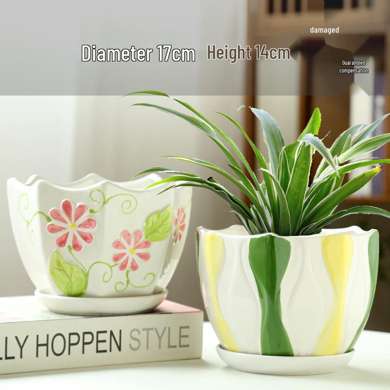 Elegant White Ceramic Flower Pot with Tray - Ideal for Ivy, Spider Plants, and Succulents