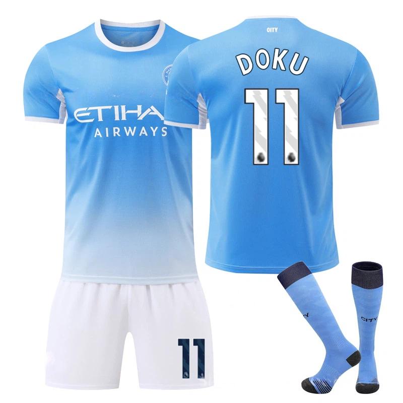 

2026-27 Manchester City Home #11 DOKU Sport Training Jersey Set with Socks Teens Kids Adults Custome Name Football Kits 3XL